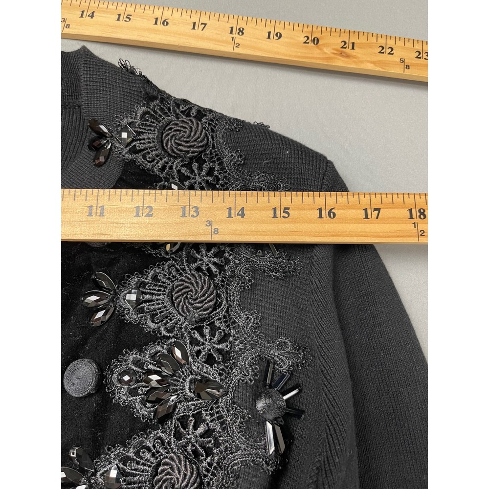 Chicos Black Beaded Lace Velvet Open Front‎ Cardigan Sweater Petite 3P - Picture 11 of 11